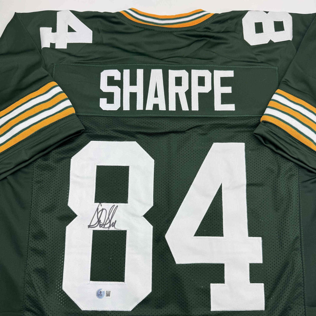 Autographed/Signed Sterling Sharpe Green Bay Green Football Jersey Beckett COA