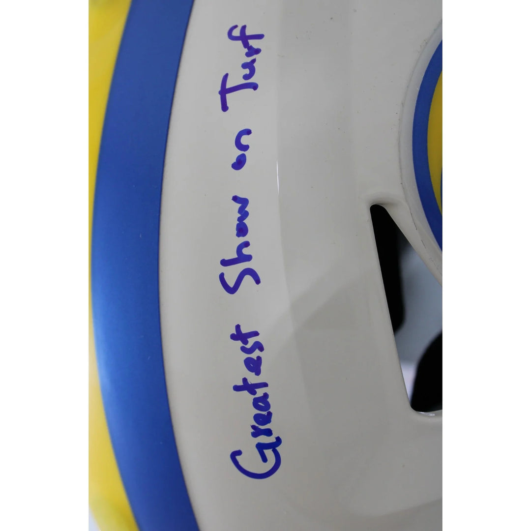 Warner Holt Faulk Bruce Signed Los Angeles Rams SpeedFlex Retro Helmet BAS 58497