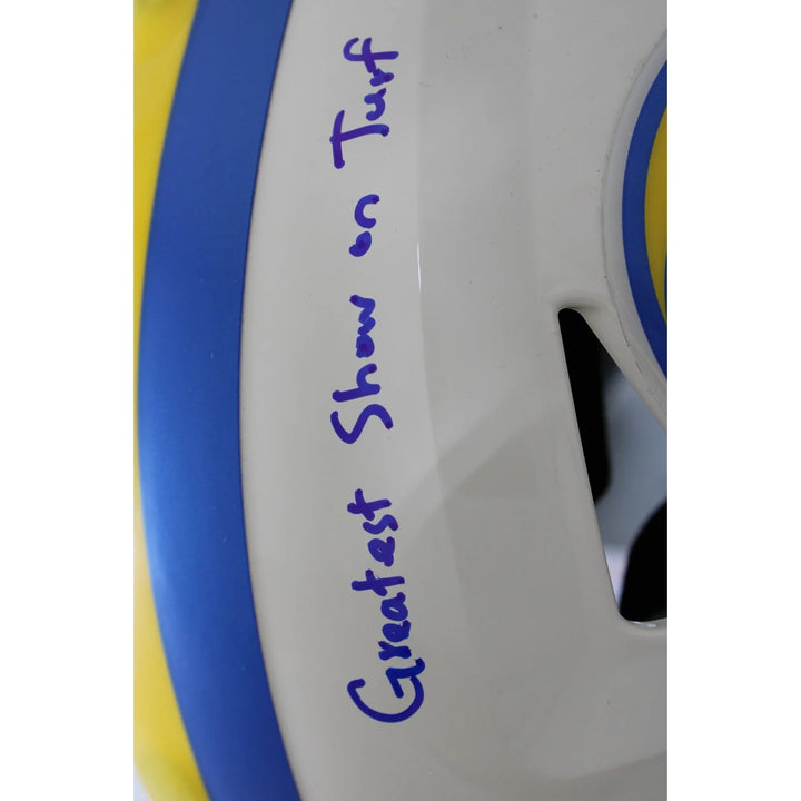 Warner Holt Faulk Bruce Signed Los Angeles Rams SpeedFlex Retro Helmet BAS 58497