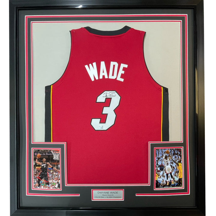 Framed Signed Dwyane Wade 35x39 Red Authentic Jersey Fanatics COA