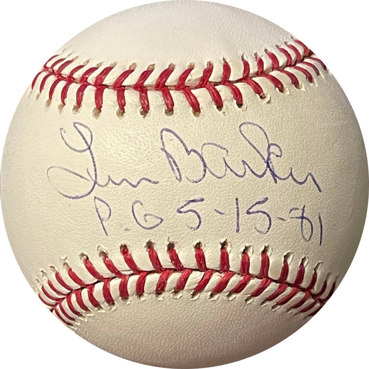 Len Barker signed Official Rawlings Major League Baseball w/ PG 5-15-81- Tristar