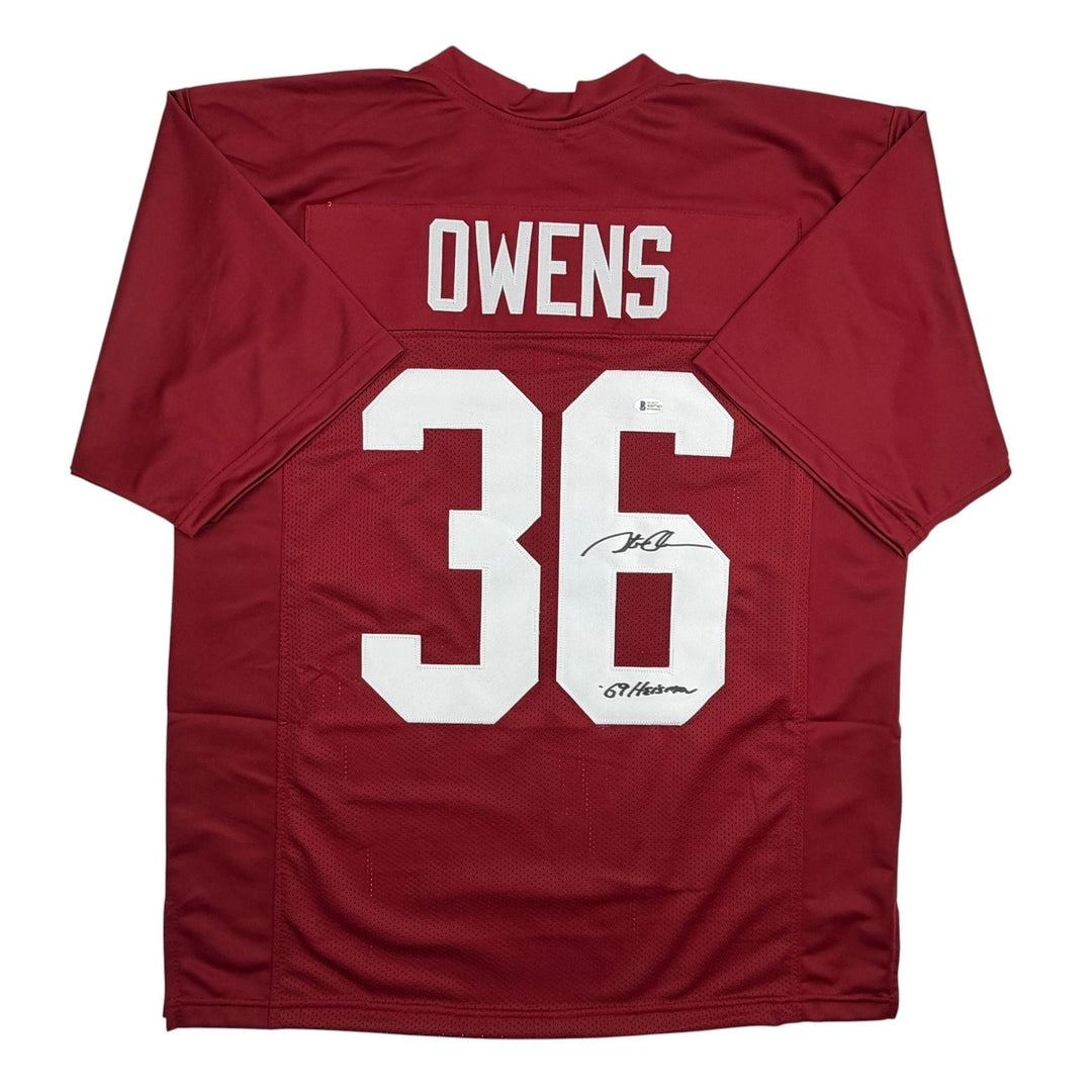 Autographed/Signed Steve Owens 69 Heisman Oklahoma Maroon Jersey Beckett BAS COA