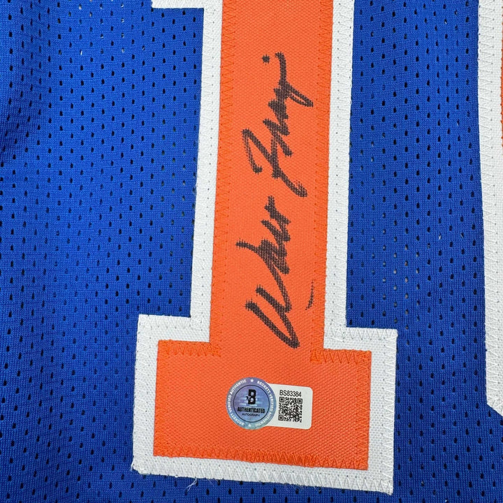 Autographed/Signed WALT FRAZIER New York Blue Jersey PSA/DNA COA Auto