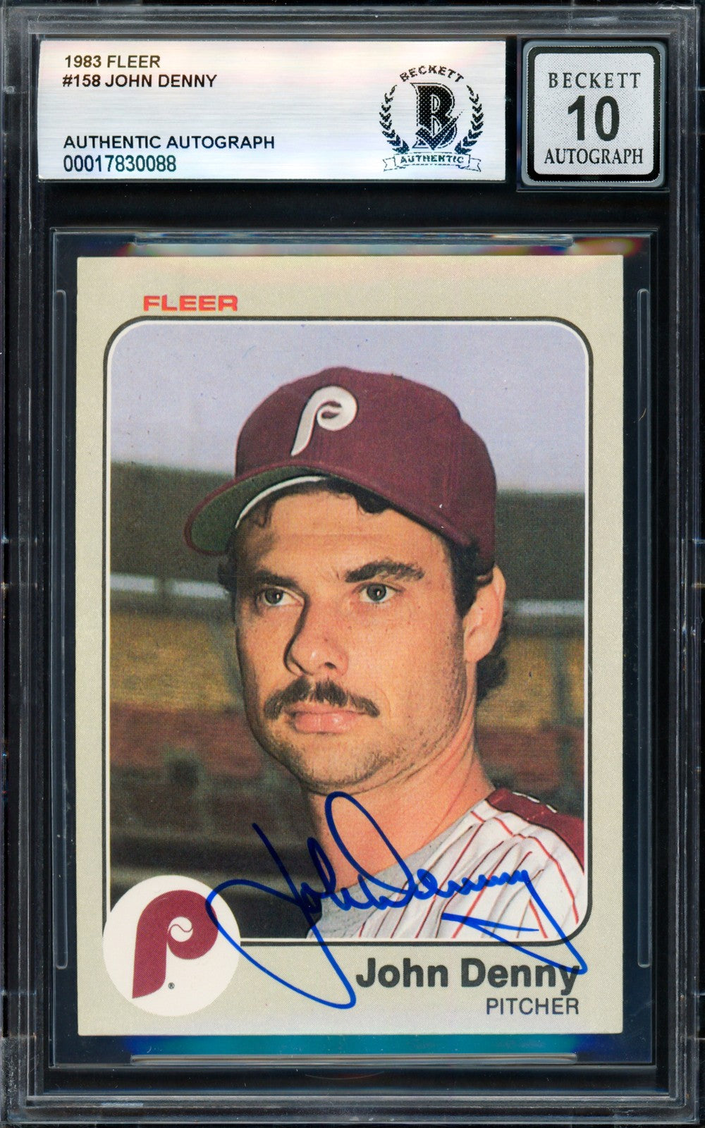John Denny Signed 1983 Fleer Card 158 Phillies Auto GM 10 Beckett #17830088