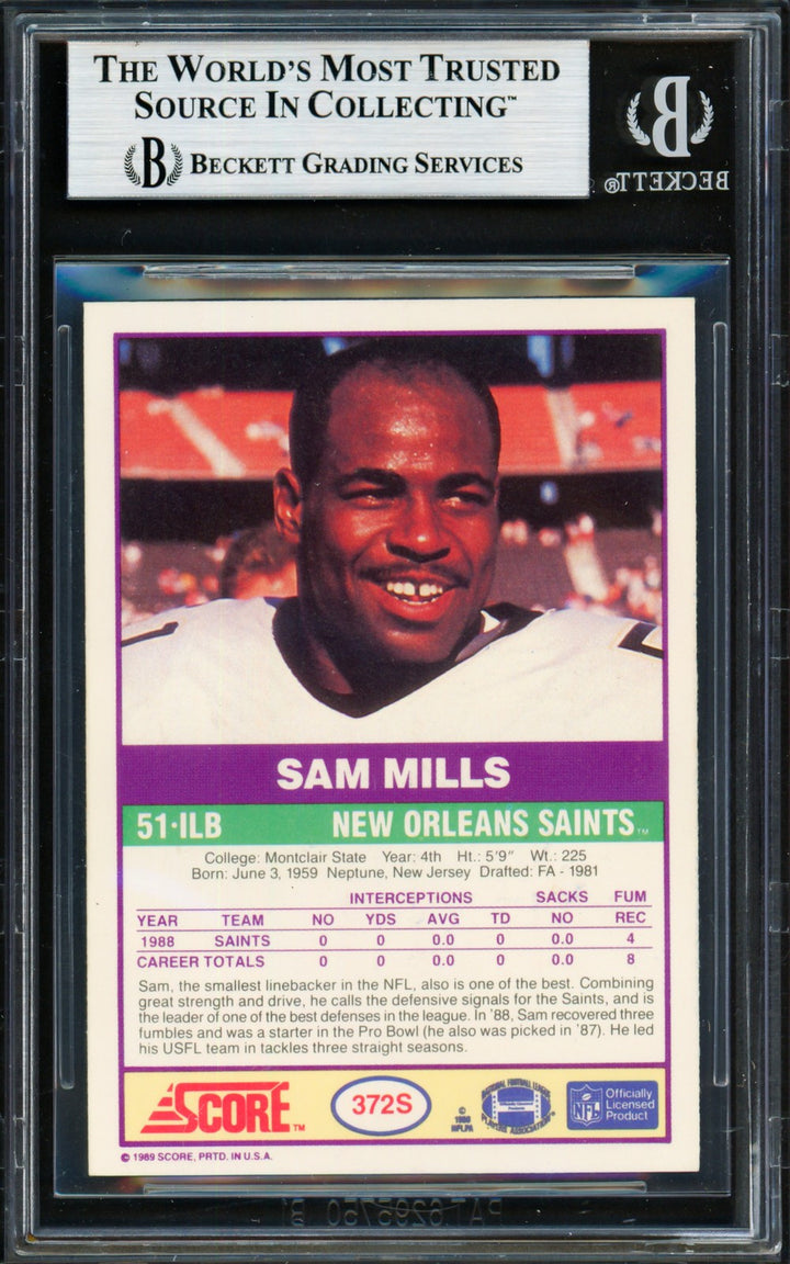 Sam Mills Signed 1989 Score Supplemental Card #372S Saints Beckett #19212801