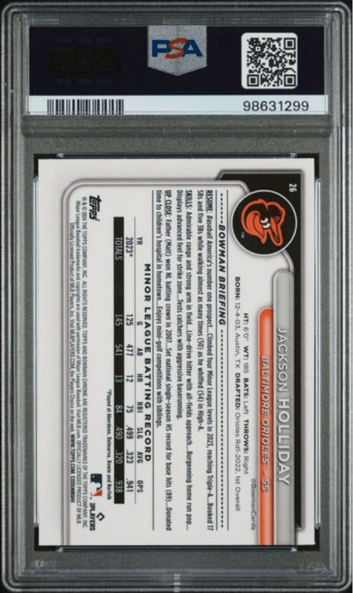 Graded 2024 Topps Bowman Chrome Jackson Holliday #26 Rookie Card PSA 10