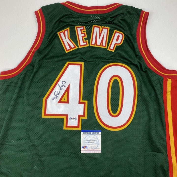 Autographed/Signed Shawn Kemp Seattle Dark Green Jersey PSA/DNA COA