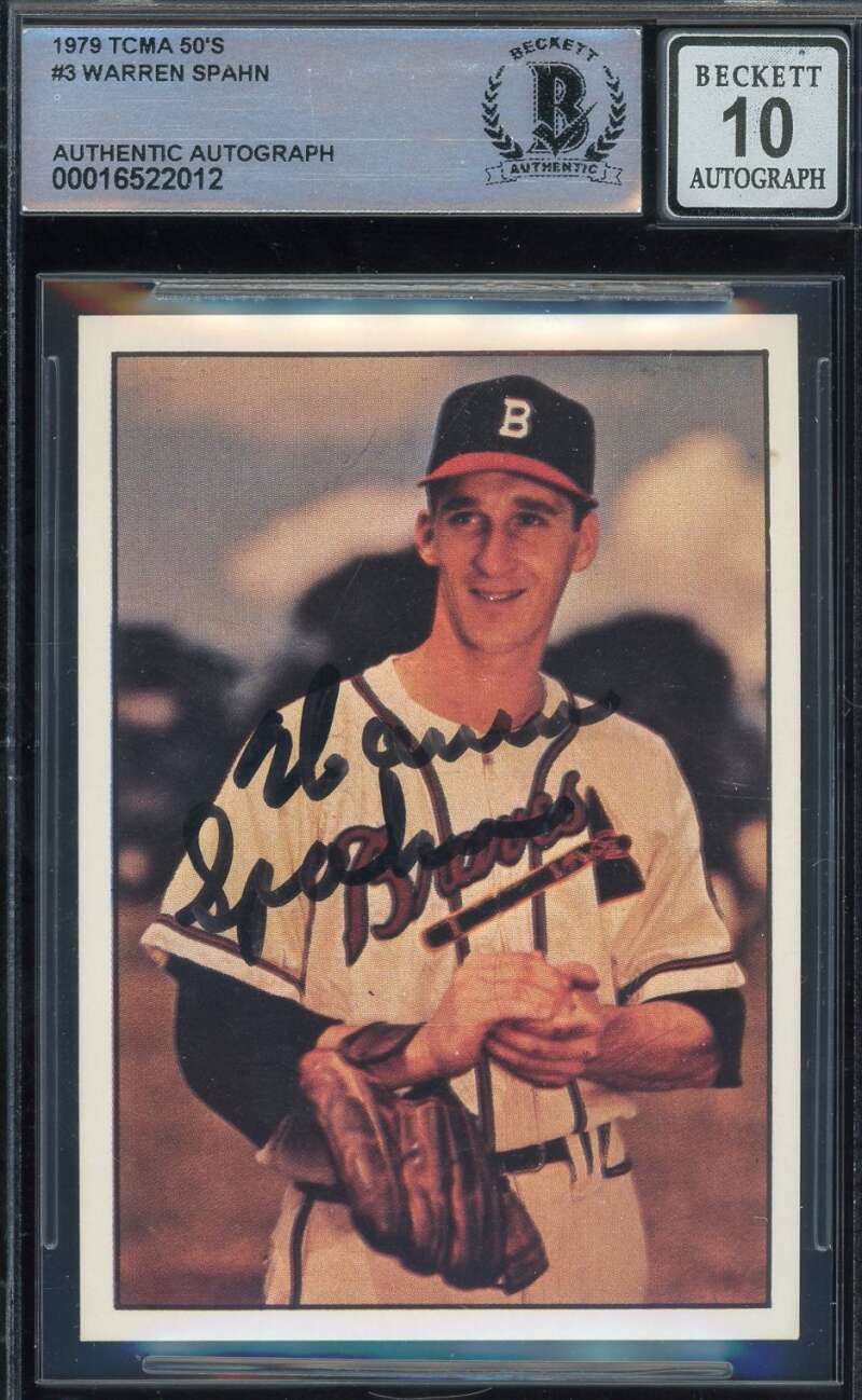 Warren Spahn Gem Mint 10 Beckett BAS Signed 1979 TCMA The 50's History Series Au