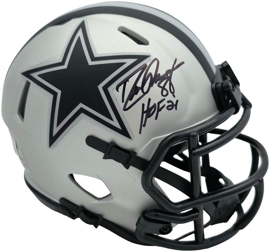Drew Pearson Signed Cowboys Rave Silver Speed Mini Helmet "HOF 21" Beckett