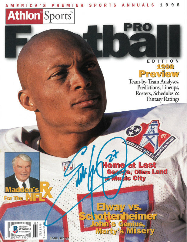 Eddie George signed Tennessee Oilers 8x10.5 Athlon Sports Pro Football Cover-BAS