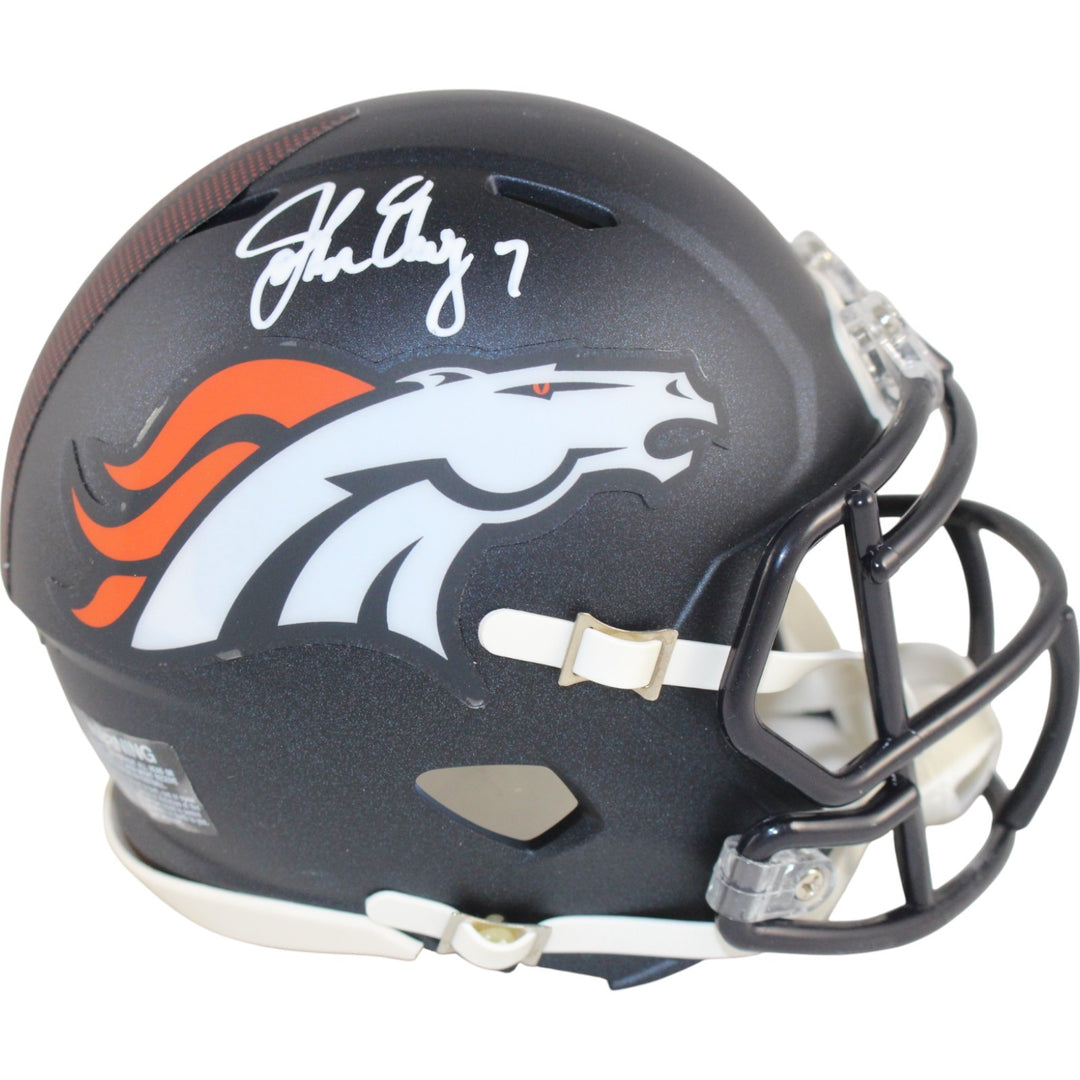 John Elway Autographed Denver Broncos Spd Mini Helmet Beckett Witness 50215