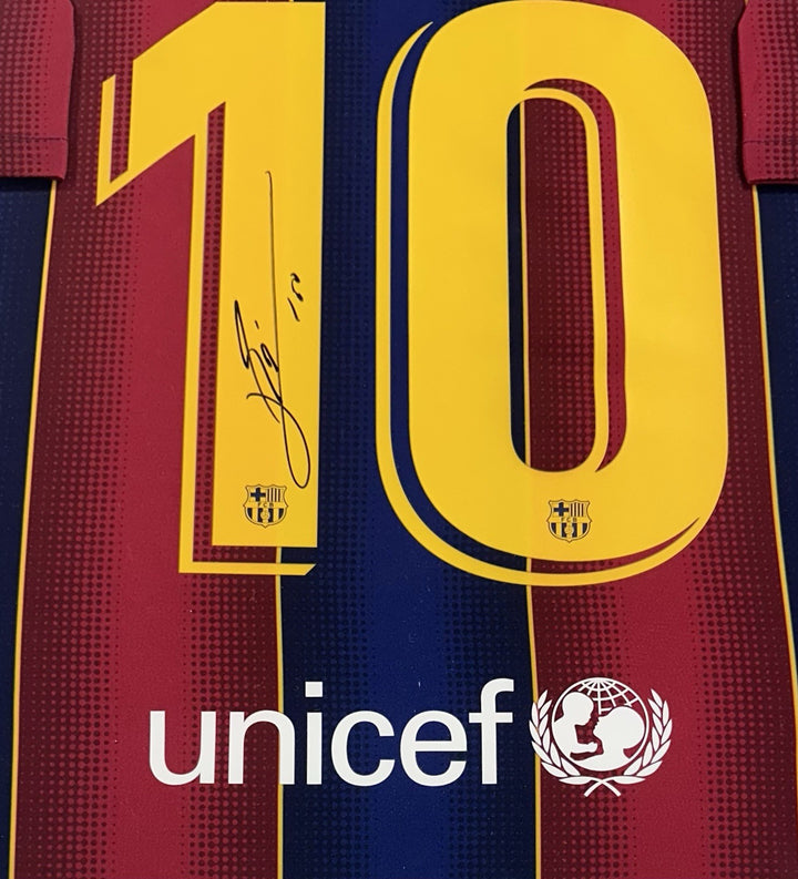 Lionel Messi Signed #10 FC Barcelona Framed Jersey Autograph La Liga Icons LOA
