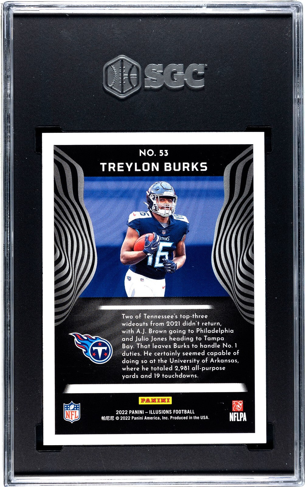 Treylon Burks 2022 Panini Illusions Rookie Card (RC) #53- SGC Graded 10 Gem Mint