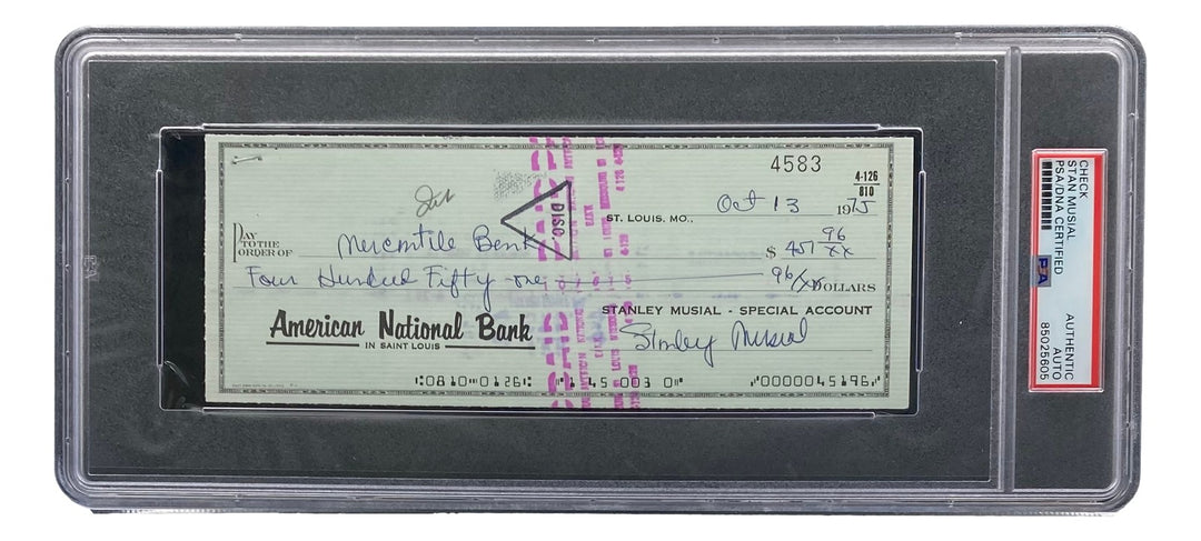 Stan Musial St. Louis Cardinals Signed  Bank Check PSA/DNA 85025605