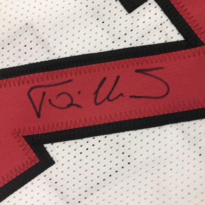 Framed Autographed/Signed Toni Kukoc 35x39 Chicago White Jersey Beckett COA