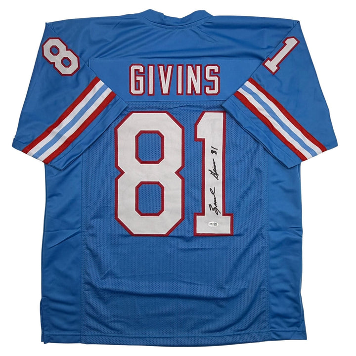 Autographed/Signed Ernest Givins Houston Blue Football Jersey JSA COA