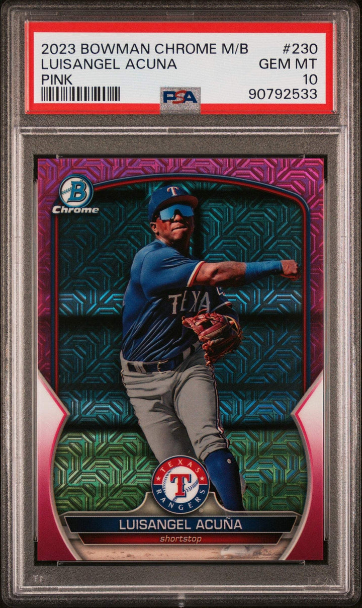 Graded 2023 Bowman CHR M/B Luisangel Acuna #230 Pink /199 Baseball Card PSA 10