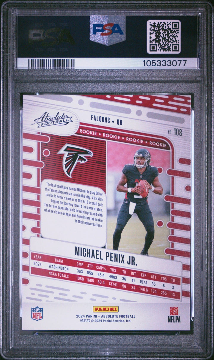 Graded 2024 Panini Absolute Michael Penix Jr #108 Rookie RC Card PSA 10
