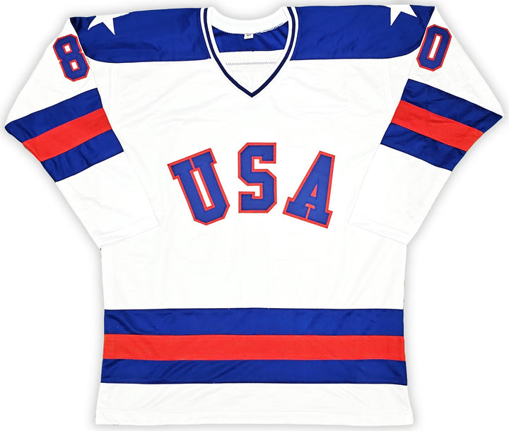 1980 Team USA Hockey Miracle On Ice Auto White Jersey Believe 19 Sg Eruzione BAS