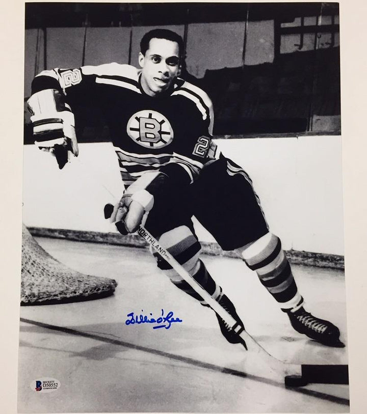 WILLIE O'REE Autograph BOSTON BRUINS Signed 11x14 Photo #1 w/ Beckett BAS COA