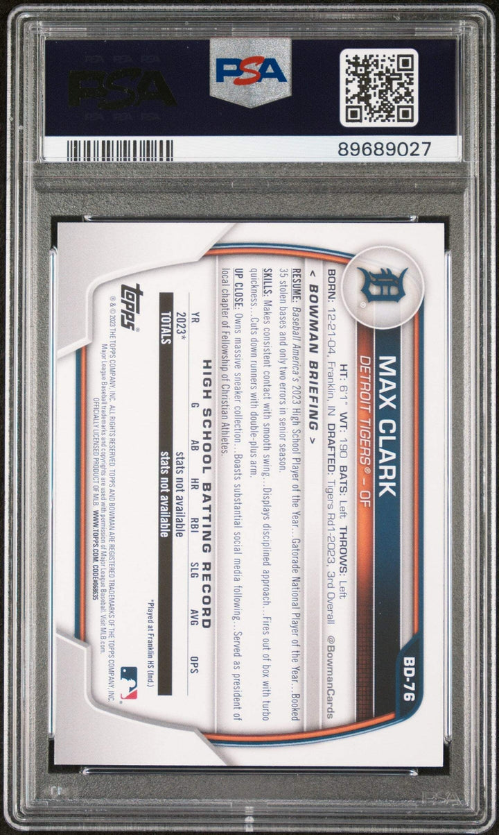 Graded 2023 Topps Bowman Draft Max Clark #BD76 Rookie RC Baseball Card PSA 10