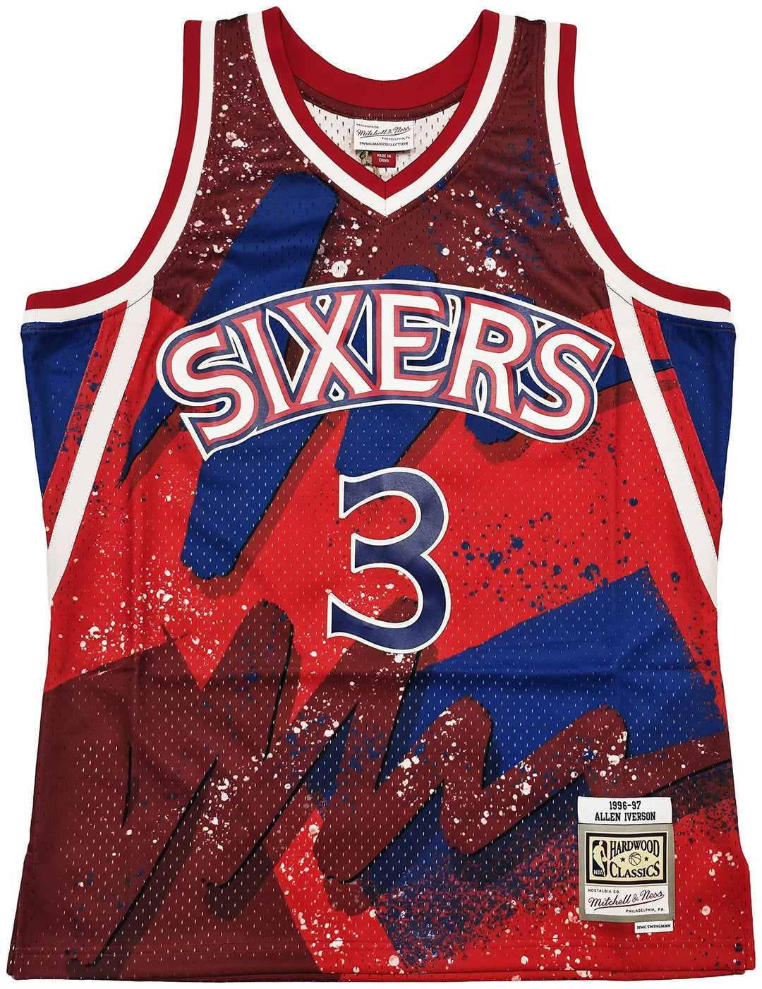 76ers Allen Iverson Auto Red Mitchell Ness 96-97 Swingman Hyper Jersey L Beckett