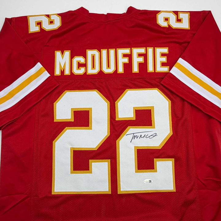 Autographed/Signed Trent McDuffie Kansas City Red Football Jersey JSA COA