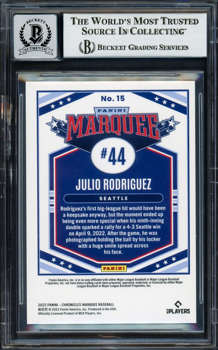 Julio Rodriguez Auto 2022 Panini Marquee RC 15 Mariners Sig 10 Beckett #17037778