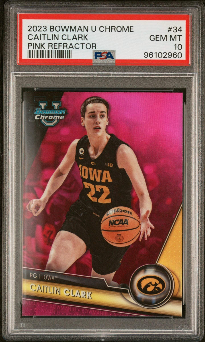 Graded 2023 Bowman U Chrome Caitlin Clark #34 Pink REF RC Basketball Card PSA 10