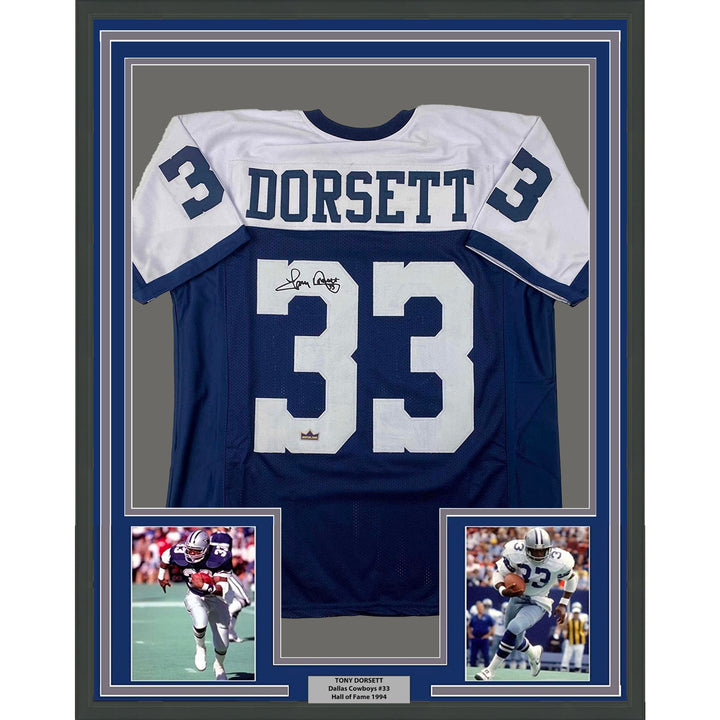 Framed Facsimile Autographed Tony Dorsett 33x42 Dallas Reprint Laser Auto Jersey