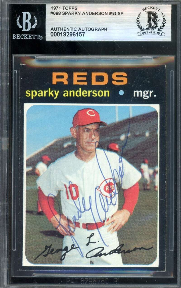 Sparky Anderson Beckett BAS Signed 1971 Topps High Number Autographed Reds