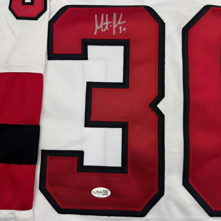Autographed/Signed Martin Brodeur New Jersey NJ White Hockey Jersey BAS COA