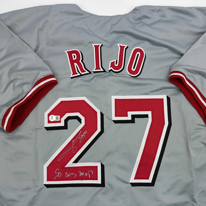 Autographed/Signed Jose Rijo 90 WS MVP Cincinnati Grey Jersey Beckett COA