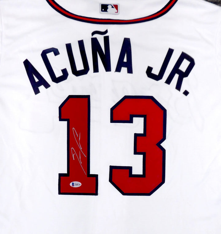 Braves Ronald Acuna Jr. Signed White Majestic Cool Base Jersey Size L Beckett
