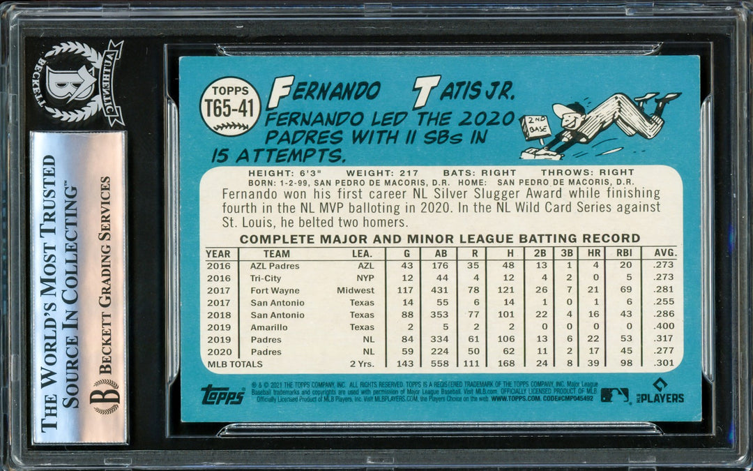 Fernando Tatis Jr. Signed 2021 Topps 1965 Throwback Card T65-41 Padres Beckett