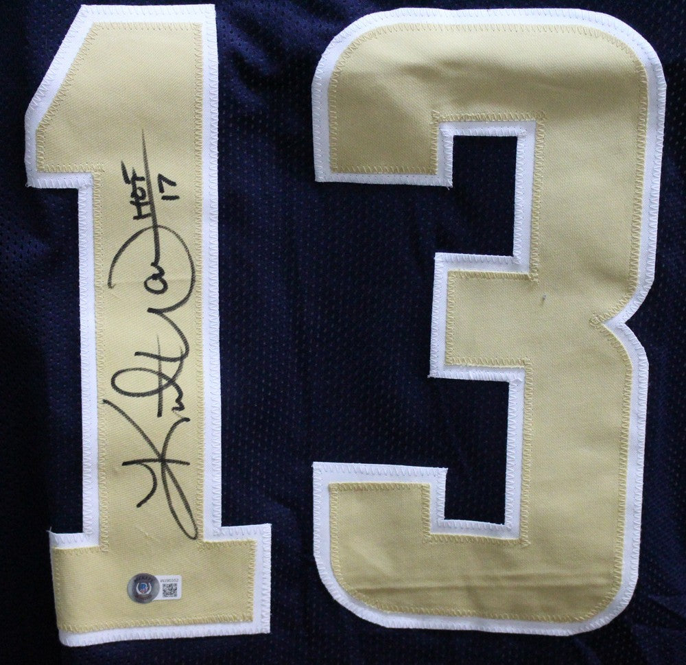 Kurt Warner Autographed/Signed Pro Style TB Blue XL Jersey HOF Beckett BAS 34234