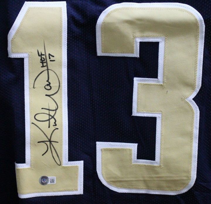 Kurt Warner Autographed/Signed Pro Style TB Blue XL Jersey HOF Beckett BAS 34234