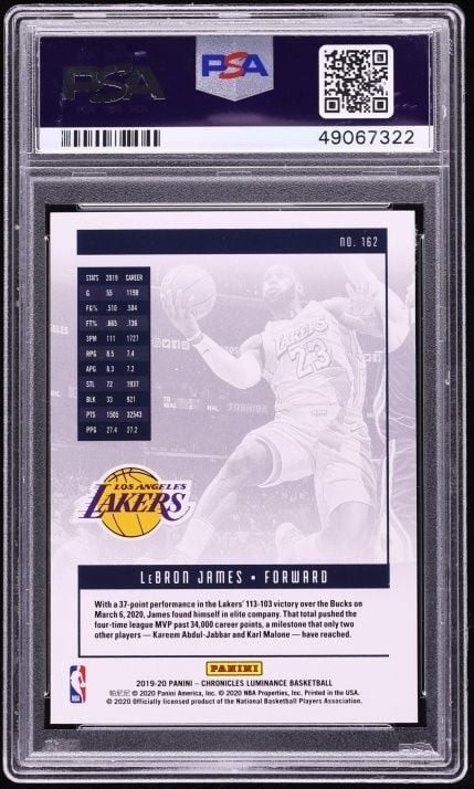 Graded 2019 Panini Chronicles LeBron James #162 Luminance Card PSA 10 Mint
