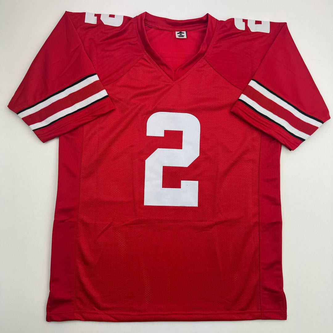 Autographed/Signed Caleb Downs Ohio State Red Football Jersey JSA COA