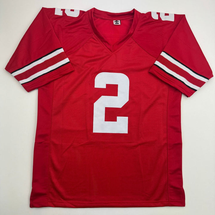 Autographed/Signed Caleb Downs Ohio State Red Football Jersey JSA COA