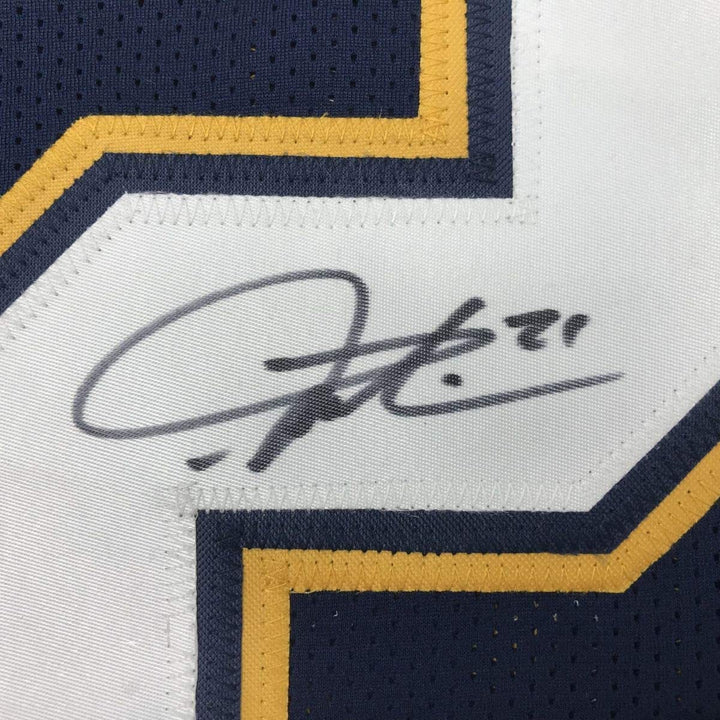 Framed Autographed/Signed LaDainian Tomlinson 33x42 Dark Blue Jersey JSA COA