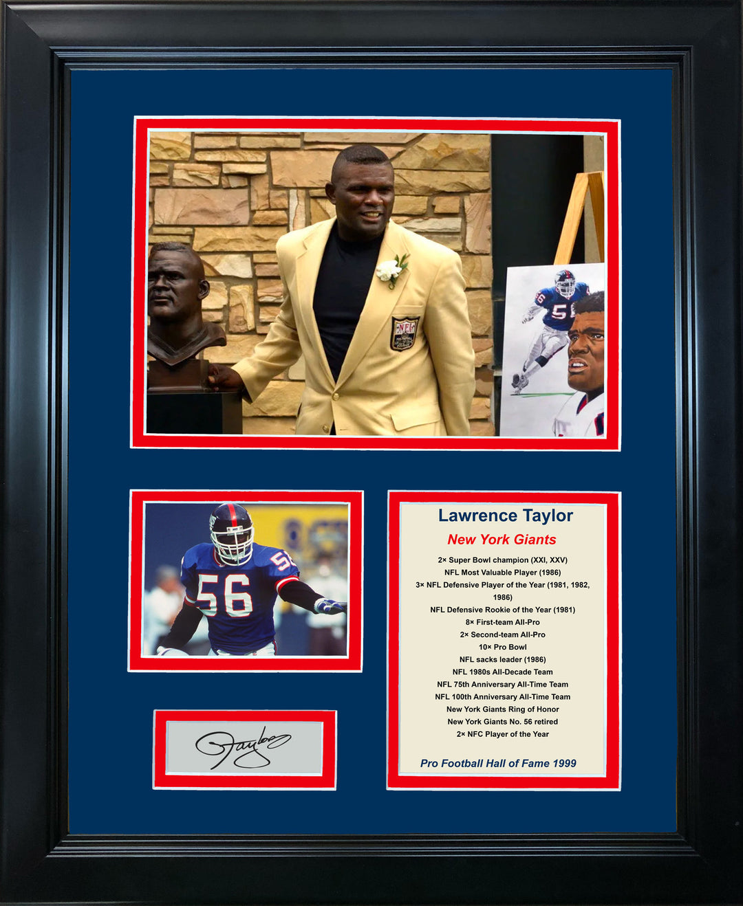 Framed Lawrence Taylor Hall of Fame Facsimile Laser Engraved Auto 12"x15" Photo