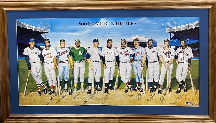 500 Hr Signed Framed Poster Ron Lewis Mickey Mantle Ted Williams Aaron Mays COA