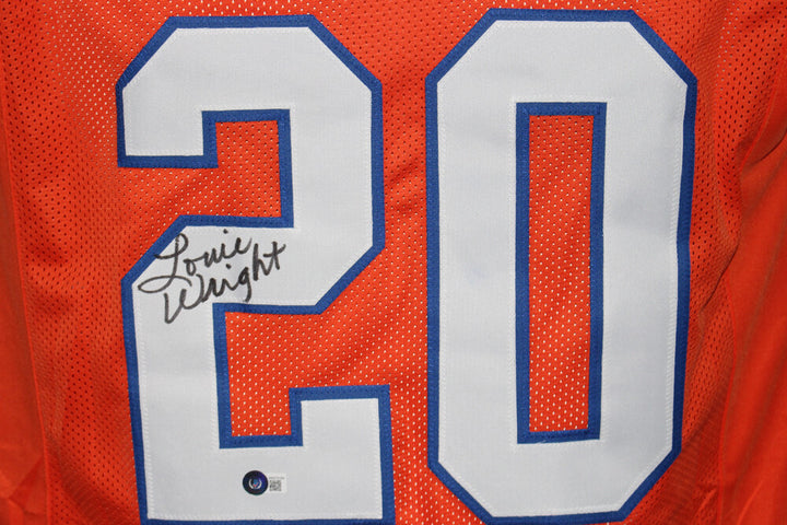 Louie Wright Autographed/Signed Pro Style Orange XL Jersey Beckett 36569