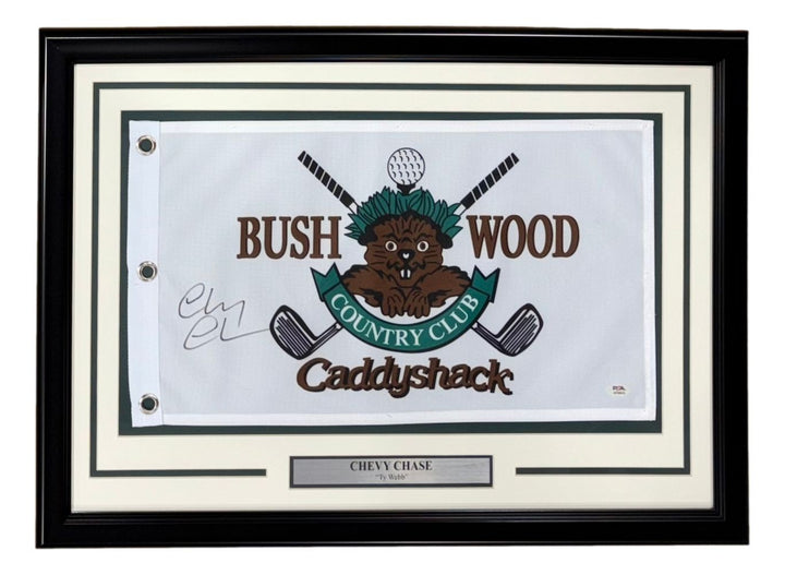 Chevy Chase Signed Framed Bush Wood Caddyshack Golf Flag PSA/DNA Hologram