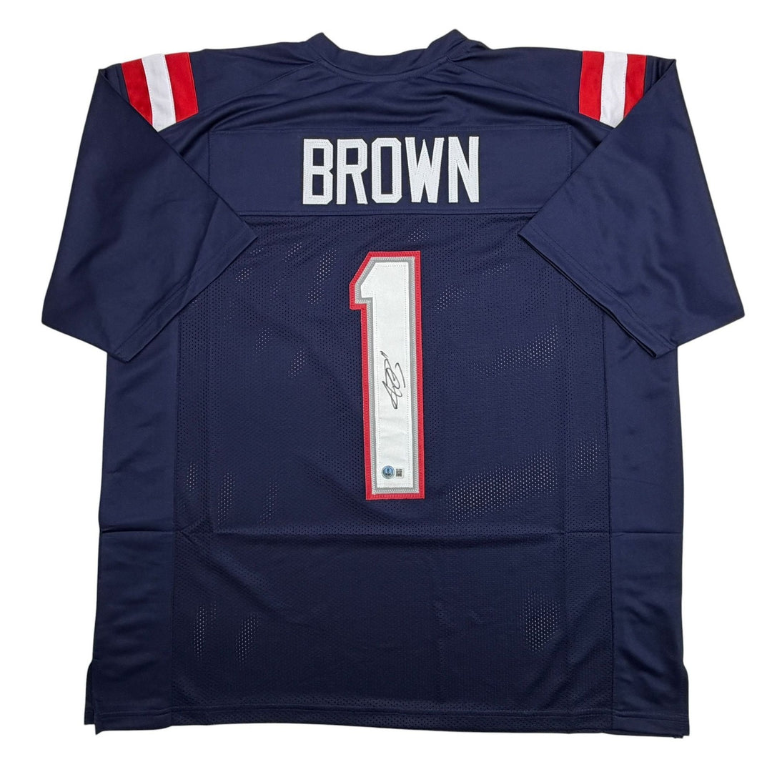 Autographed/Signed AJ Brown New England Blue Jersey Beckett COA