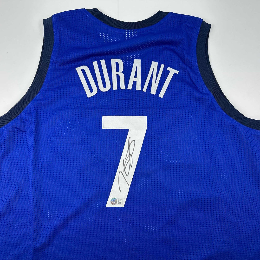Autographed/Signed Kevin Durant United States USA Blue Jersey Beckett COA