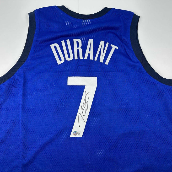 Autographed/Signed Kevin Durant United States USA Blue Jersey Beckett COA