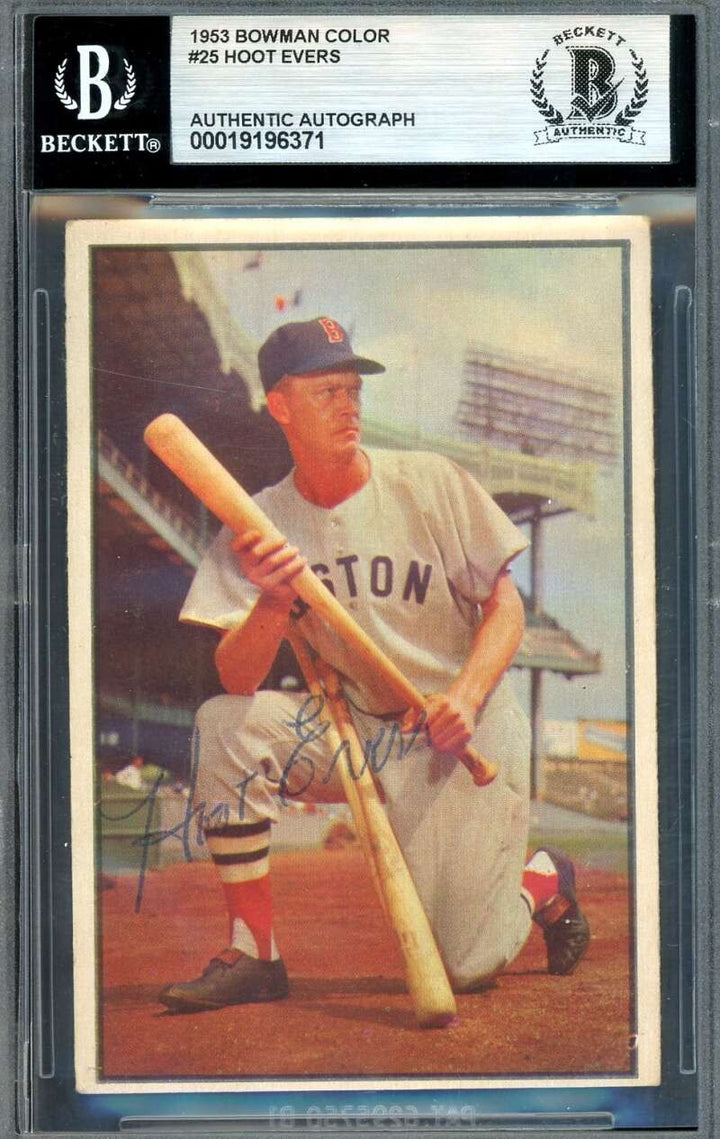 Hoot Evers Beckett BAS Signed 1953 Bowman Color Autograph