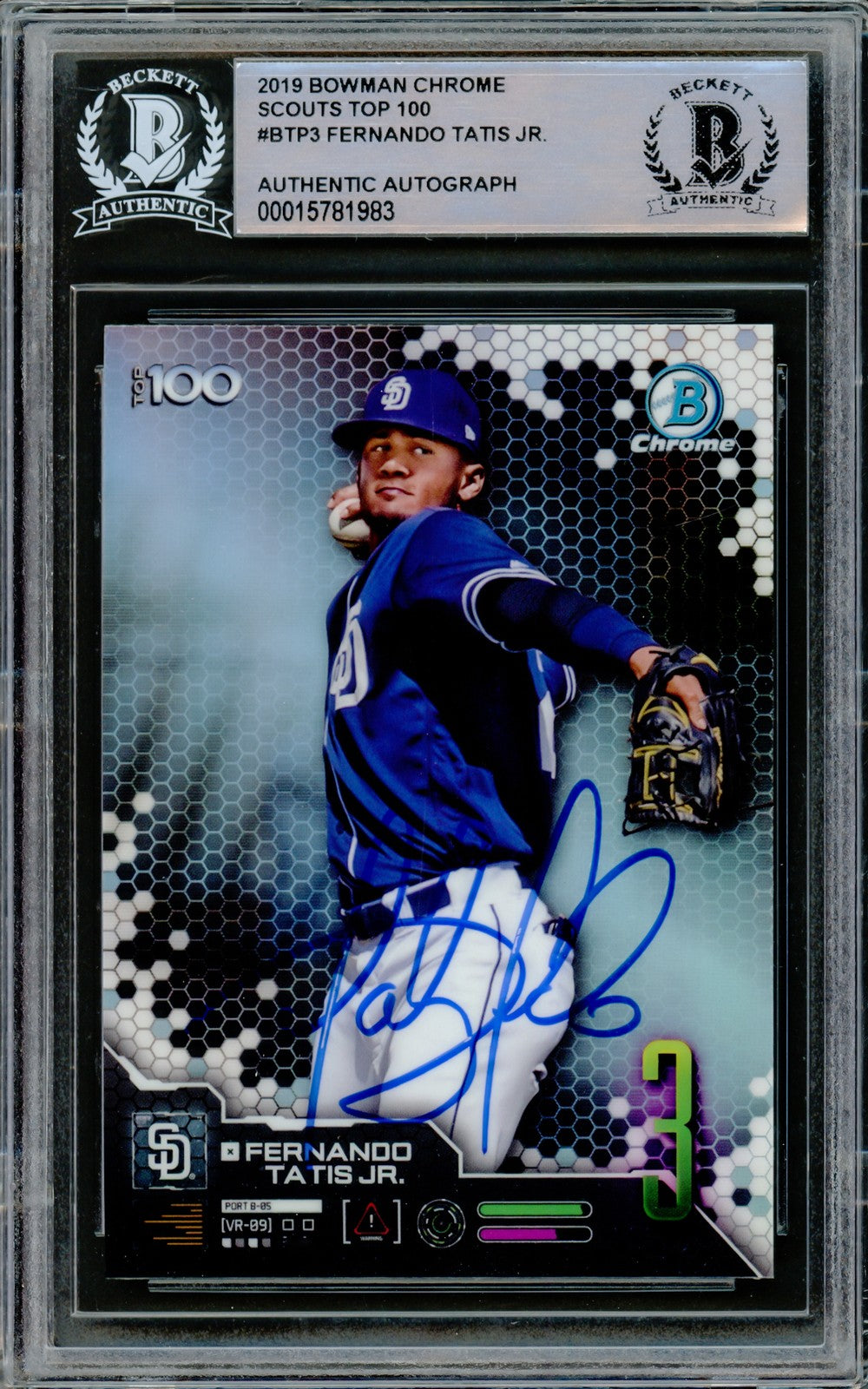 Fernando Tatis Jr Auto 2019 Bowman Chrome Scouts Top 100 Card BTP3 Padre Beckett